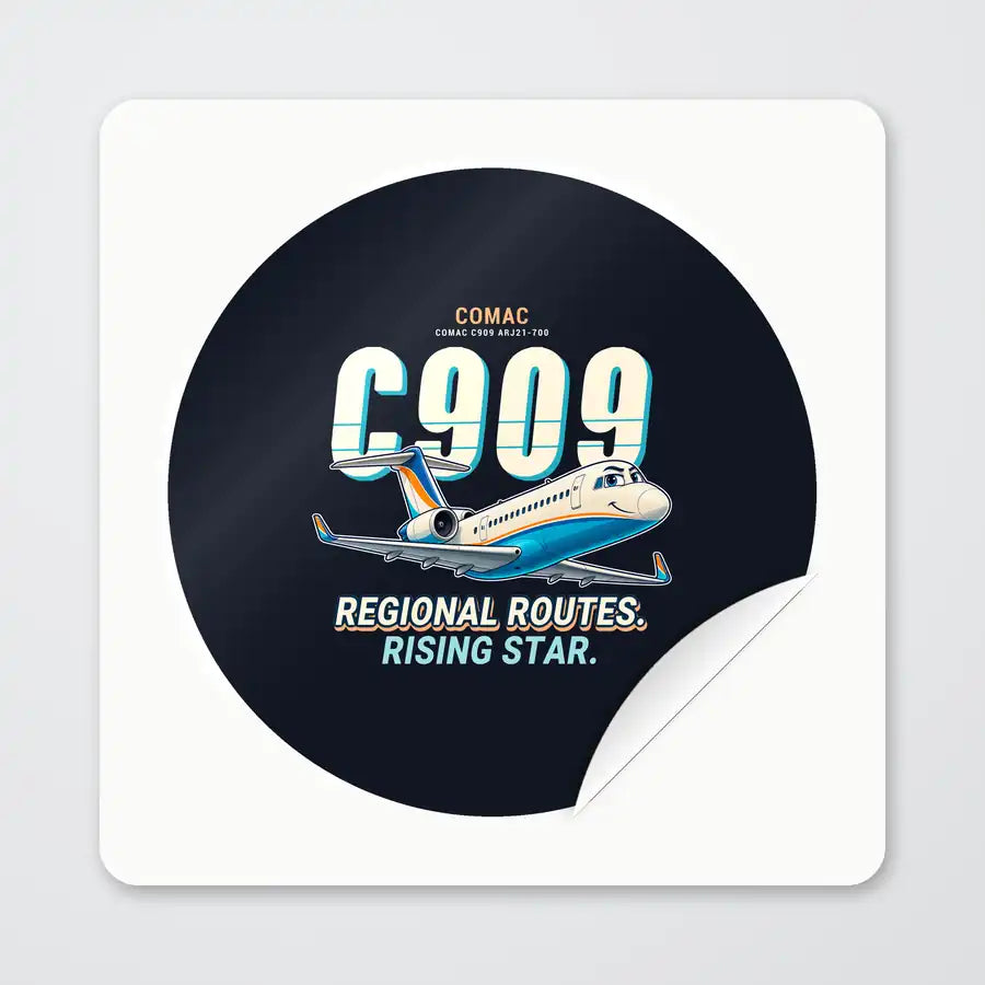 COMAC C909 ARJ21-700 - Cartoon - Circle Sticker - Peel
