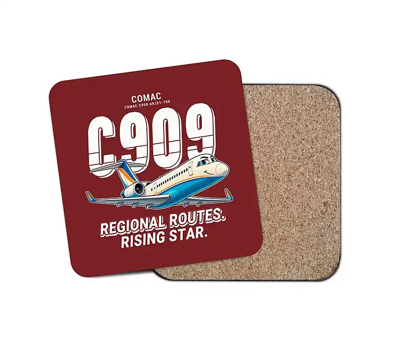 COMAC C909 ARJ21-700 - Cartoon - Coaster - Dark Red