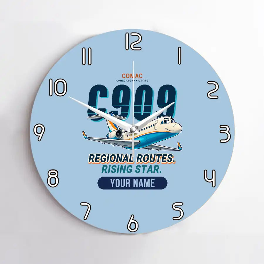 COMAC C909 ARJ21-700 - Cartoon + Name - No Frame - Light Blue