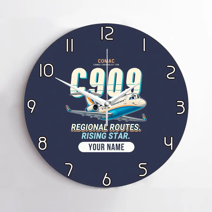COMAC C909 ARJ21-700 - Cartoon + Name - No Frame - Navy Blue