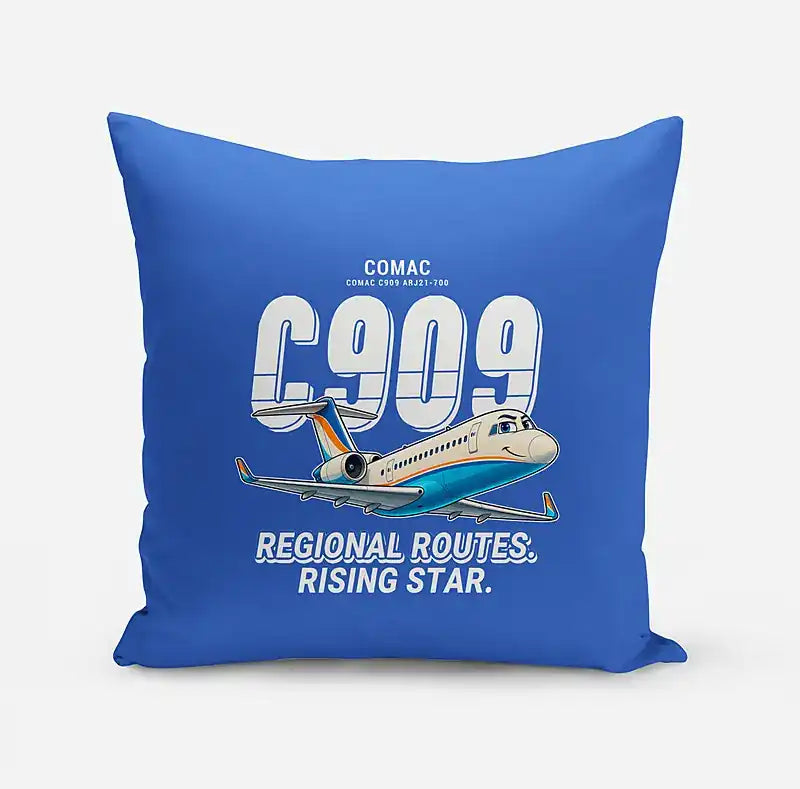 COMAC C909 ARJ21-700 - Cartoon - Pillow - Blue