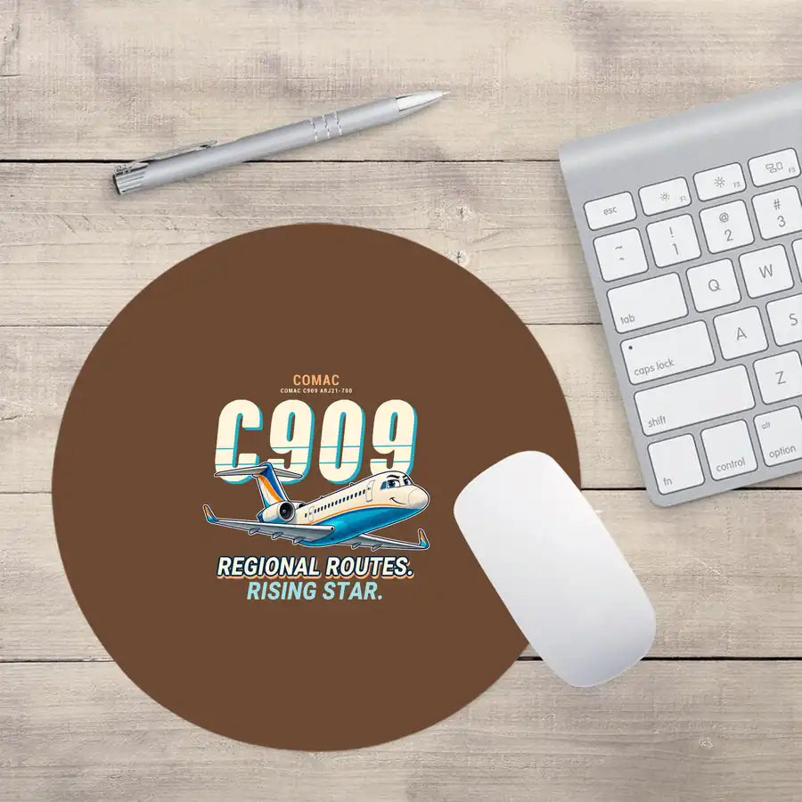 COMAC C909 ARJ21-700 - Cartoon - Round Mouse Pad - Brown
