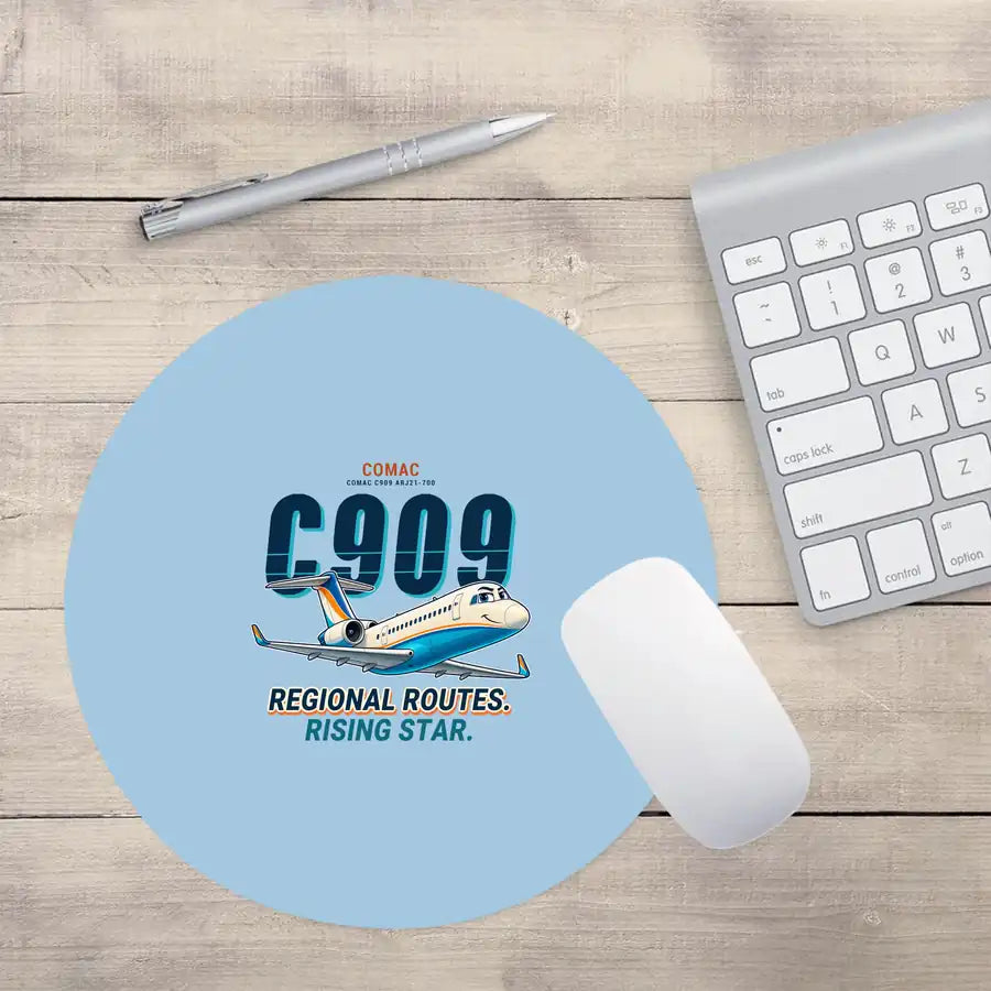 COMAC C909 ARJ21-700 - Cartoon - Round Mouse Pad - Light Blue