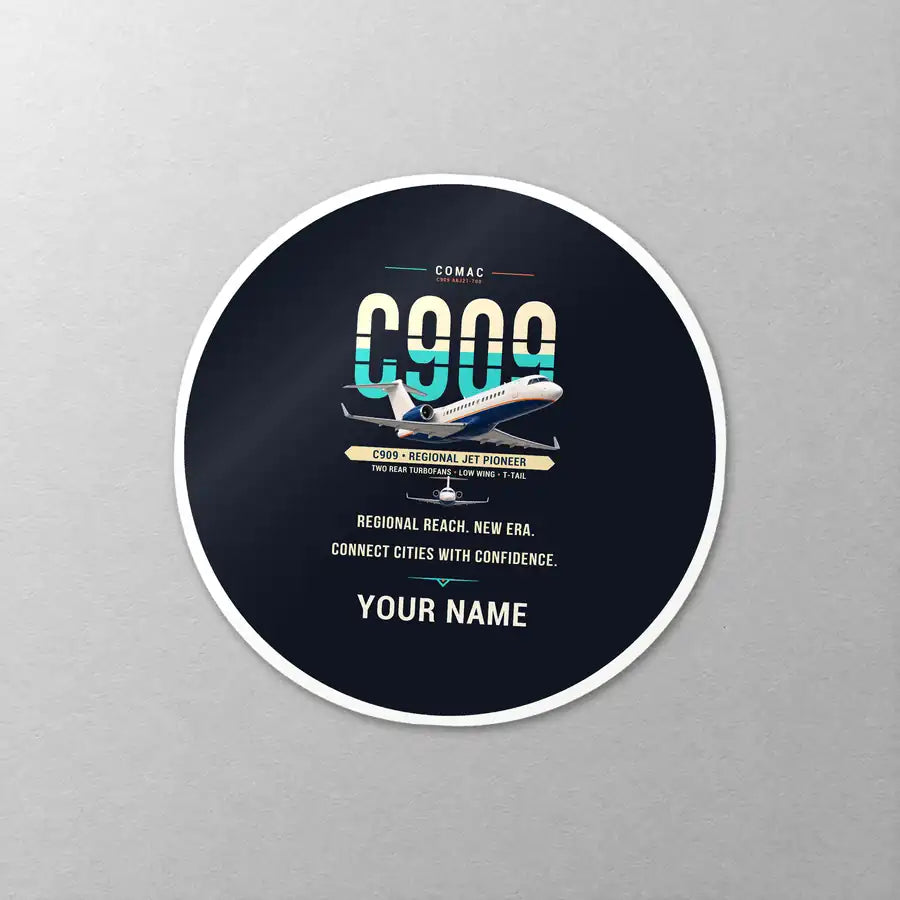 COMAC C909 ARJ21-700 - Original + Name - Circle Sticker - Close-up