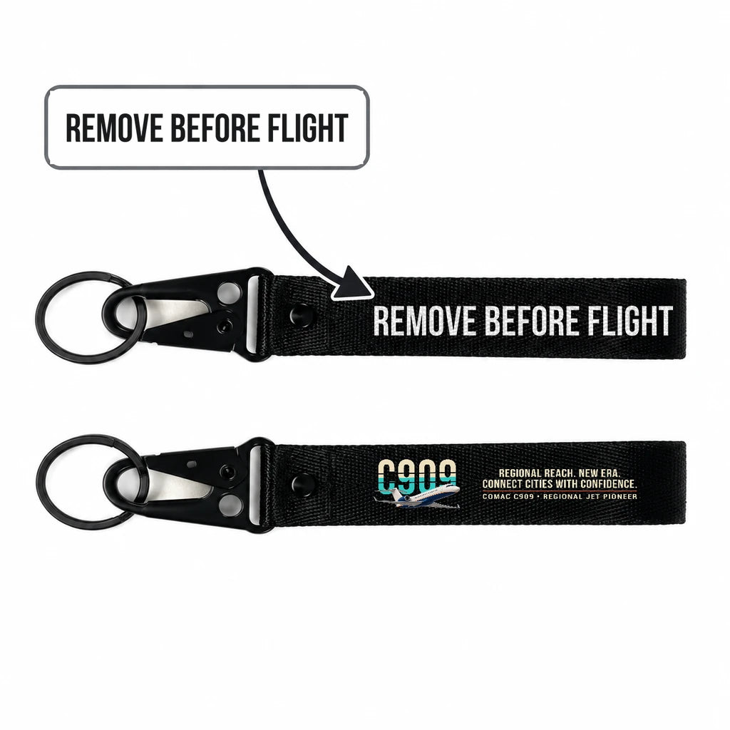 COMAC C909 ARJ21-700 Hawk-Shaped Key Chains - Black - Original - Remove Before Flight