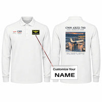 Thumbnail for COMAC C909 ARJ21-700 Premium Polo T-Shirts - Poster + Name - Long Sleeve - White