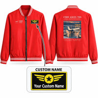 Thumbnail for COMAC C909 ARJ21-700 Stylish Jackets - Baseball Collar - Poster + Name - Red