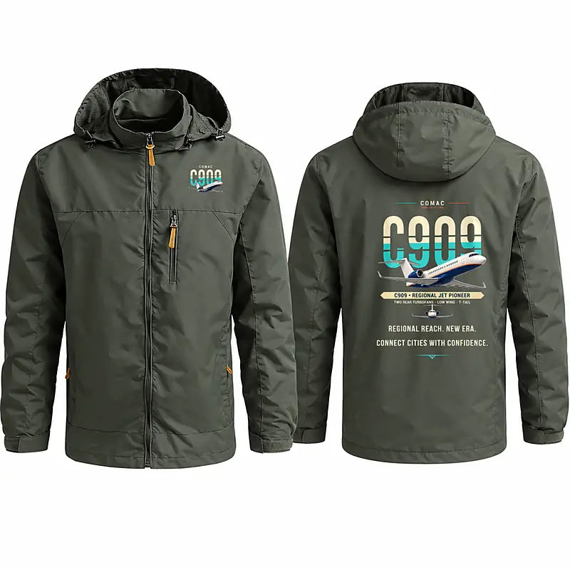 COMAC C909 ARJ21-700 Stylish Jackets - Hooded Windbreaker - Original - Olive Green