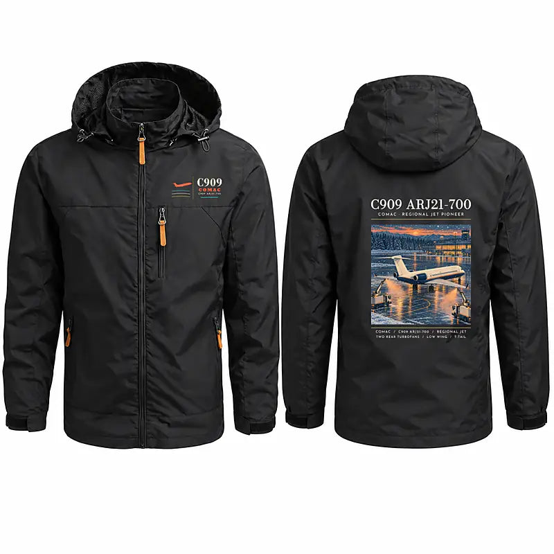 COMAC C909 ARJ21-700 Stylish Jackets - Hooded Windbreaker - Poster - Black