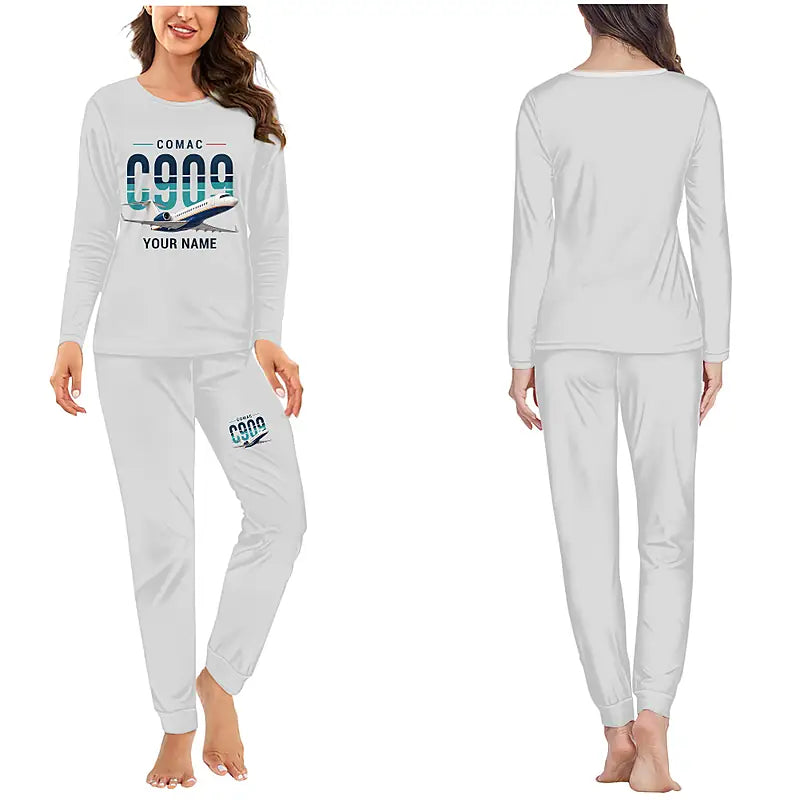 COMAC C909 ARJ21-700 - Women Pajamas - Original Chest + Name - Light Gray