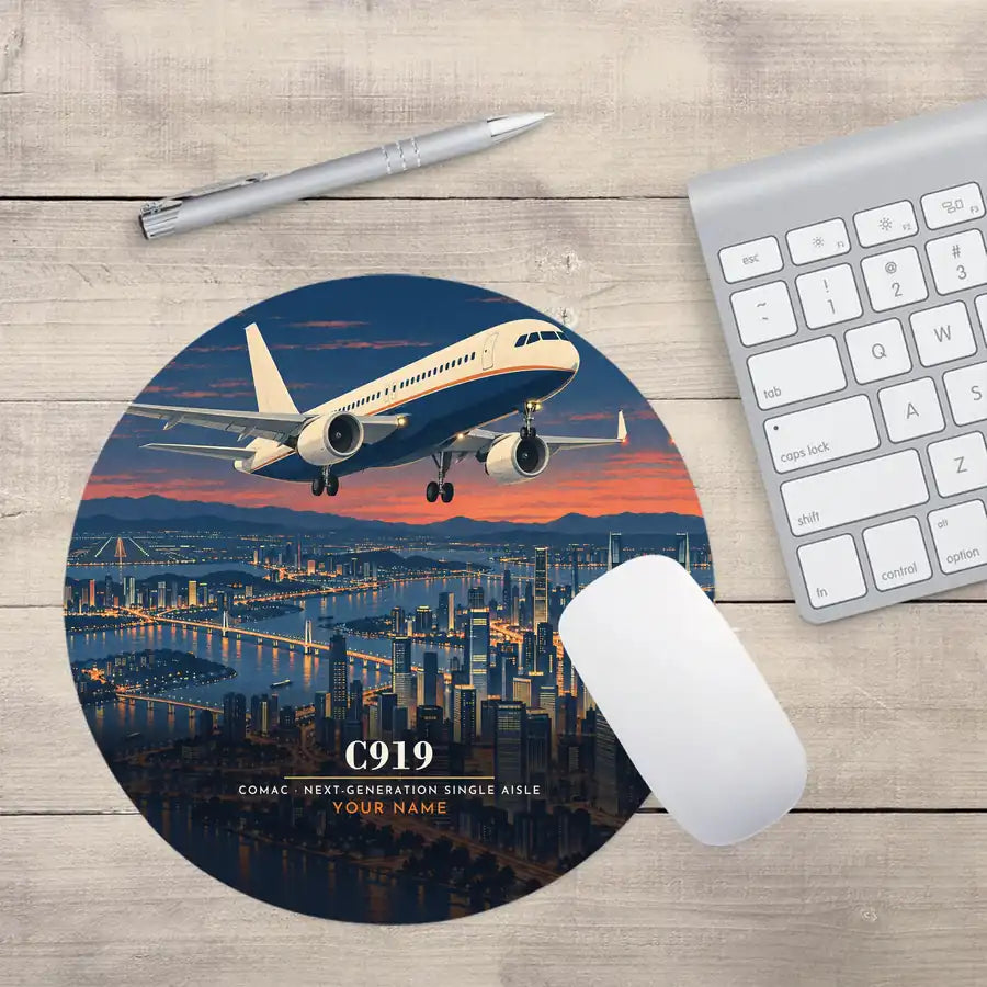 COMAC C919 - 3D + Name - Round Mouse Pad - Full Print