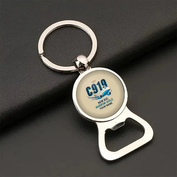 COMAC C919 - Cartoon + Name - Bottle Opener Key Chain - Beige