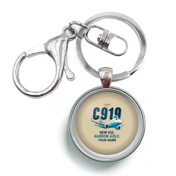COMAC C919 - Cartoon + Name - Circle Key Chain - Beige