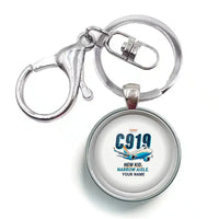 Thumbnail for COMAC C919 - Cartoon + Name - Circle Key Chain - White