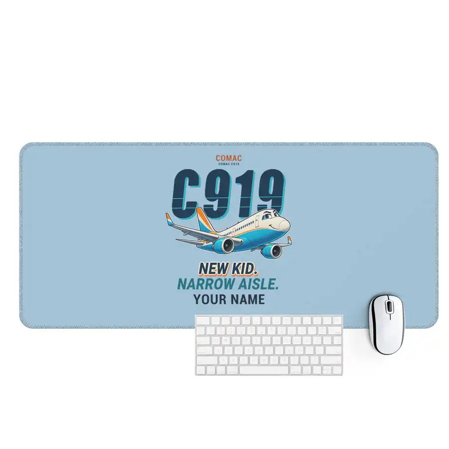 COMAC C919 - Cartoon + Name - Desk Mat - Light Blue