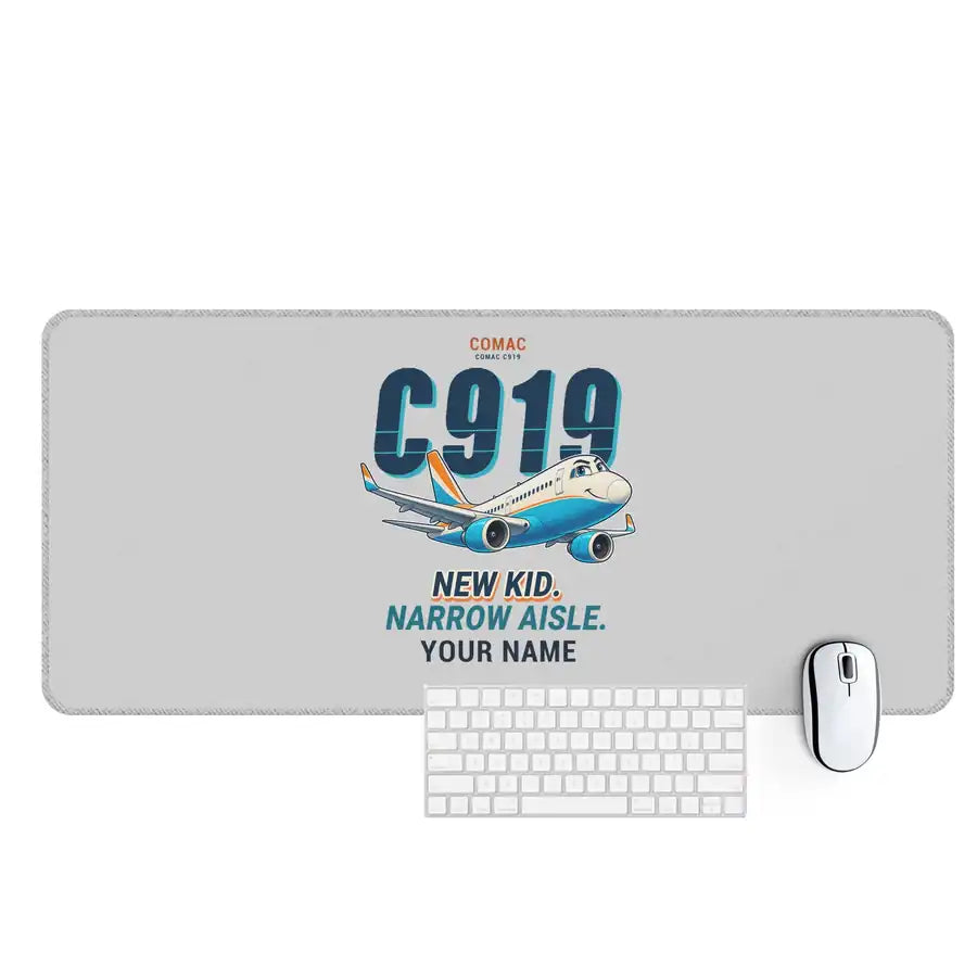 COMAC C919 - Cartoon + Name - Desk Mat - Light Gray
