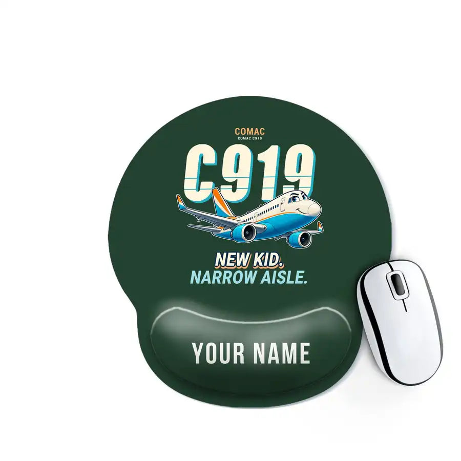 COMAC C919 - Cartoon + Name - Ergonomic Mouse Pad - Dark Green