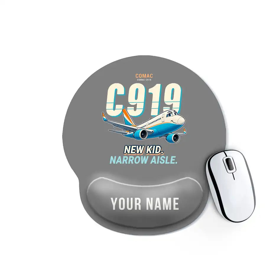 COMAC C919 - Cartoon + Name - Ergonomic Mouse Pad - Gray