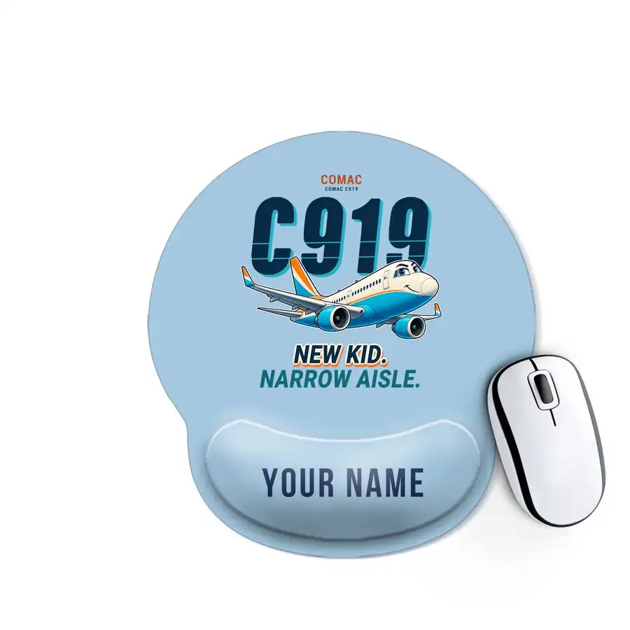 COMAC C919 - Cartoon + Name - Ergonomic Mouse Pad - Light Blue