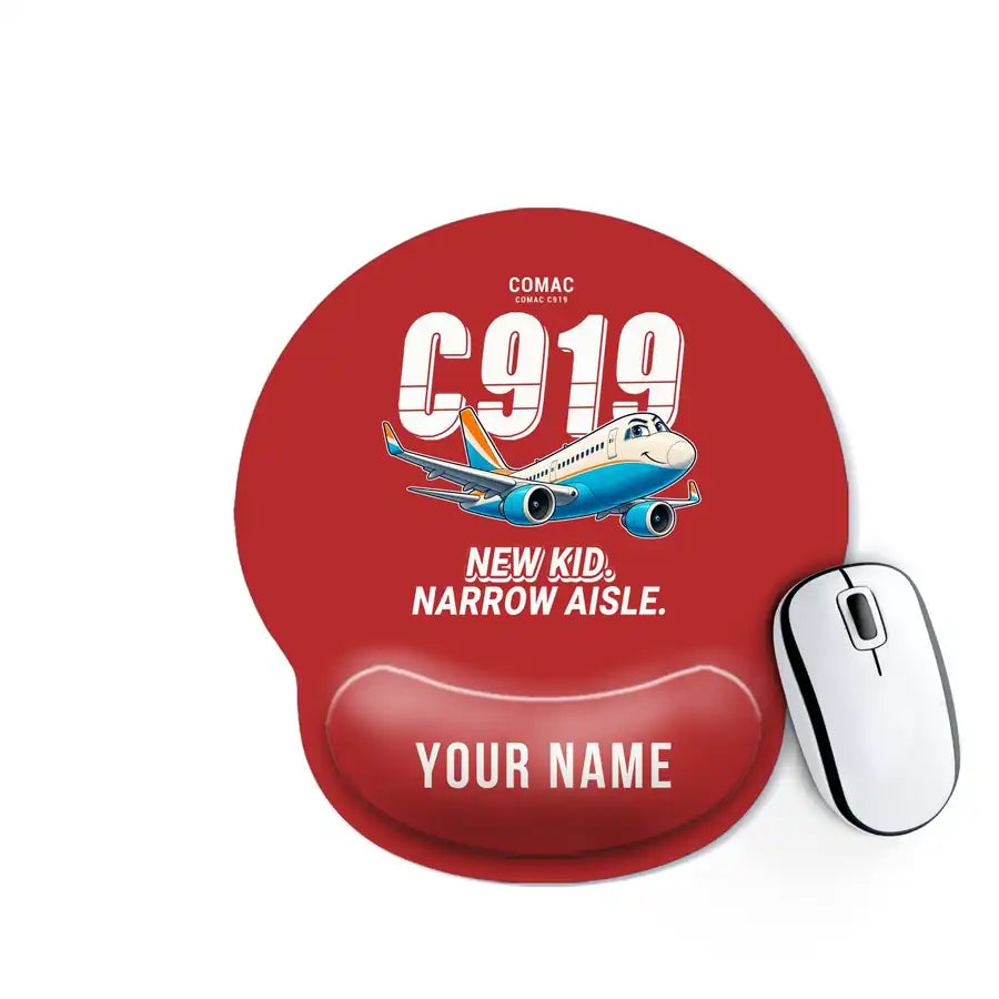 COMAC C919 - Cartoon + Name - Ergonomic Mouse Pad - Red