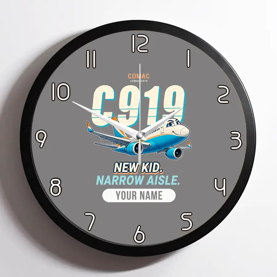 COMAC C919 - Cartoon + Name - Framed - Gray