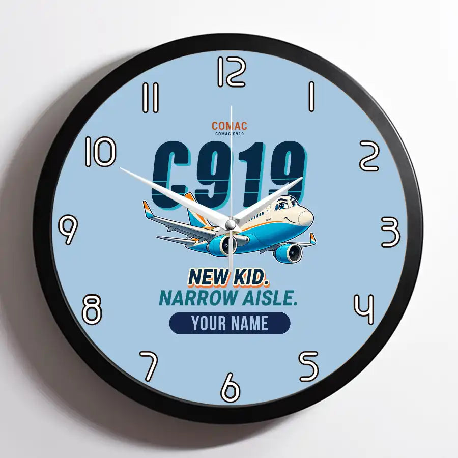 COMAC C919 - Cartoon + Name - Framed - Light Blue