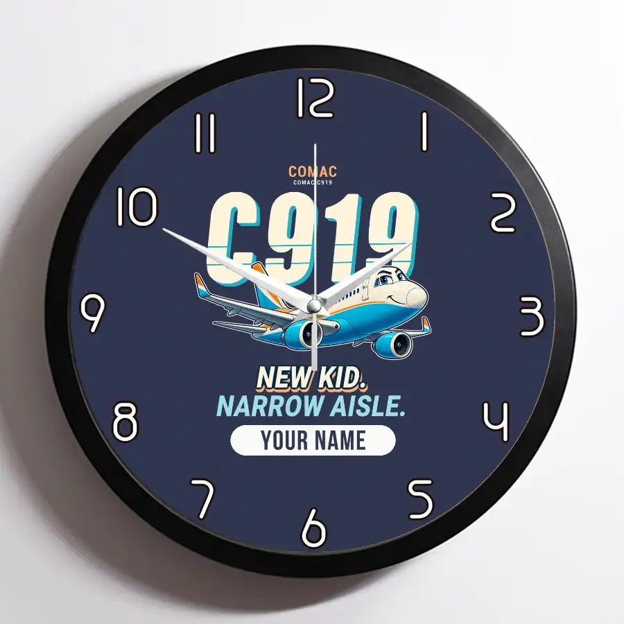 COMAC C919 - Cartoon + Name - Framed - Navy Blue