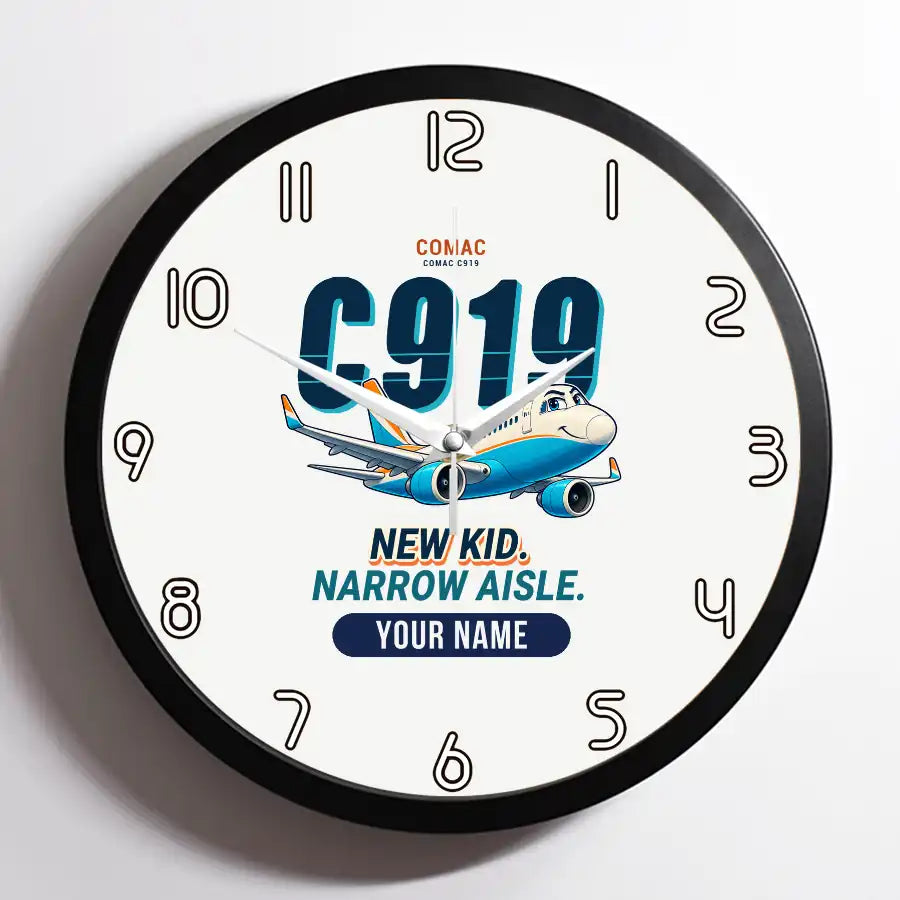 COMAC C919 - Cartoon + Name - Framed - White
