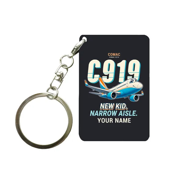 COMAC C919 - Cartoon + Name - Key Chain - Black