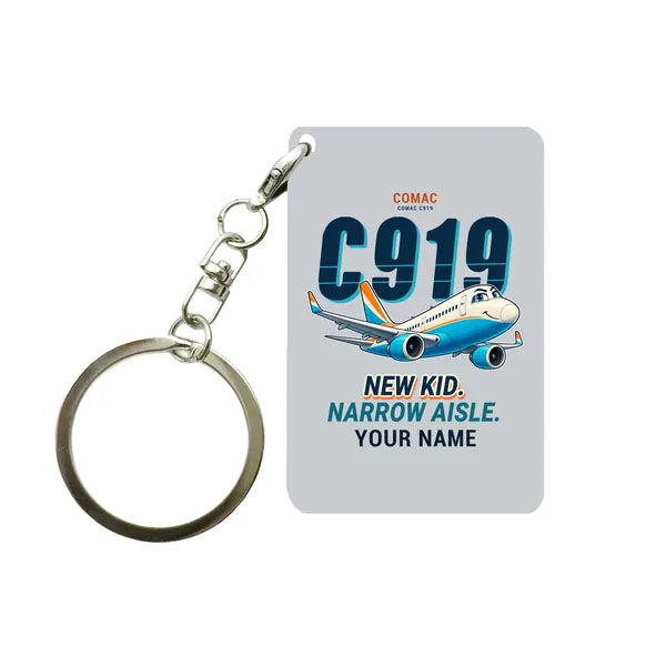 COMAC C919 - Cartoon + Name - Key Chain - Light Gray