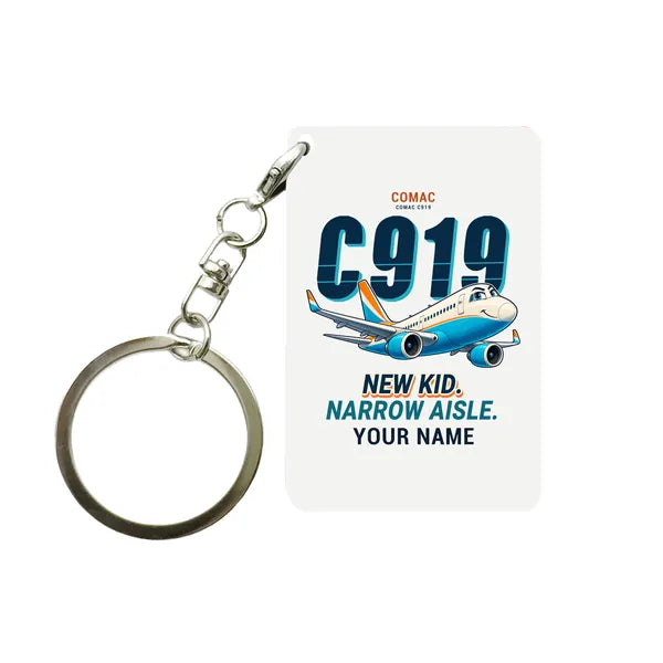 COMAC C919 - Cartoon + Name - Key Chain - White
