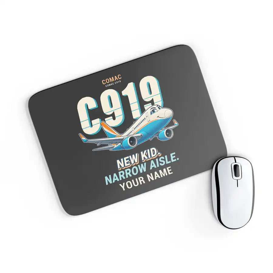 COMAC C919 - Cartoon + Name - Mouse Pad - Black