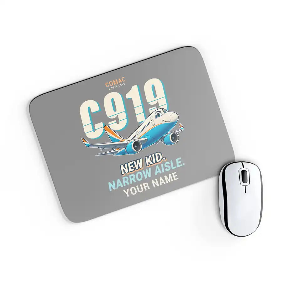 COMAC C919 - Cartoon + Name - Mouse Pad - Gray