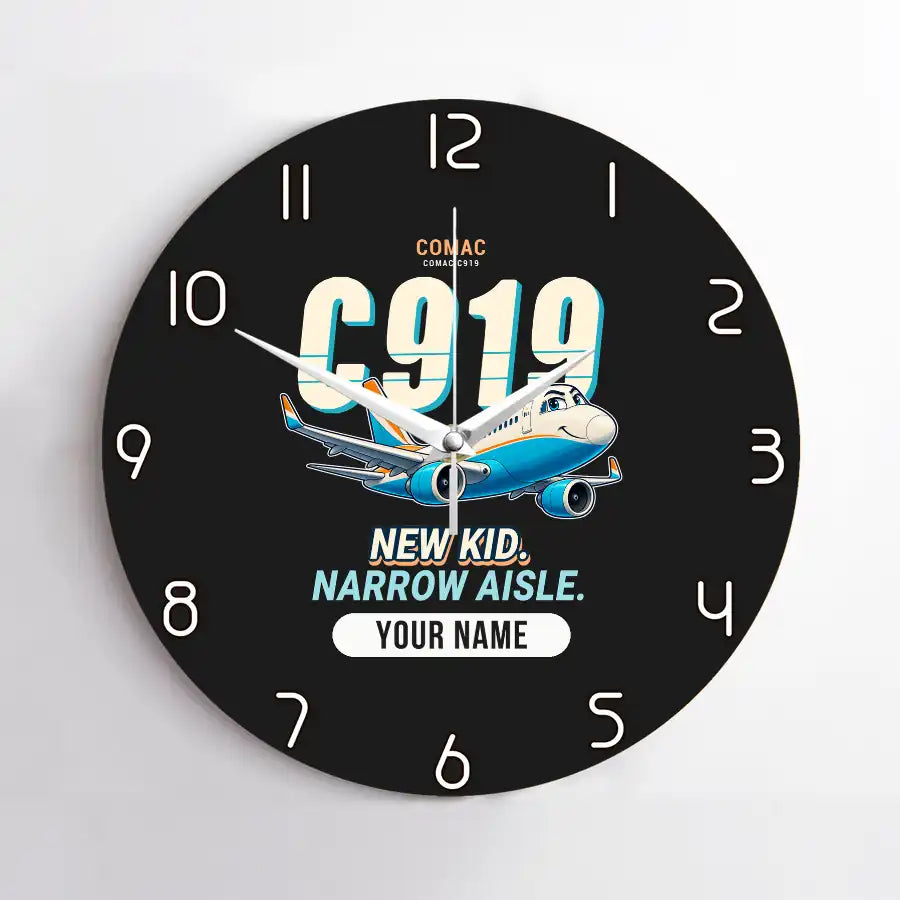 COMAC C919 - Cartoon + Name - No Frame - Black