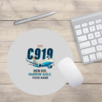 Thumbnail for COMAC C919 - Cartoon + Name - Round Mouse Pad - Light Gray