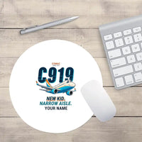 Thumbnail for COMAC C919 - Cartoon + Name - Round Mouse Pad - White
