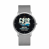 Thumbnail for COMAC C919 - Cartoon + Name - Slim Mesh - Silver and Silver Stainless Steel Strap