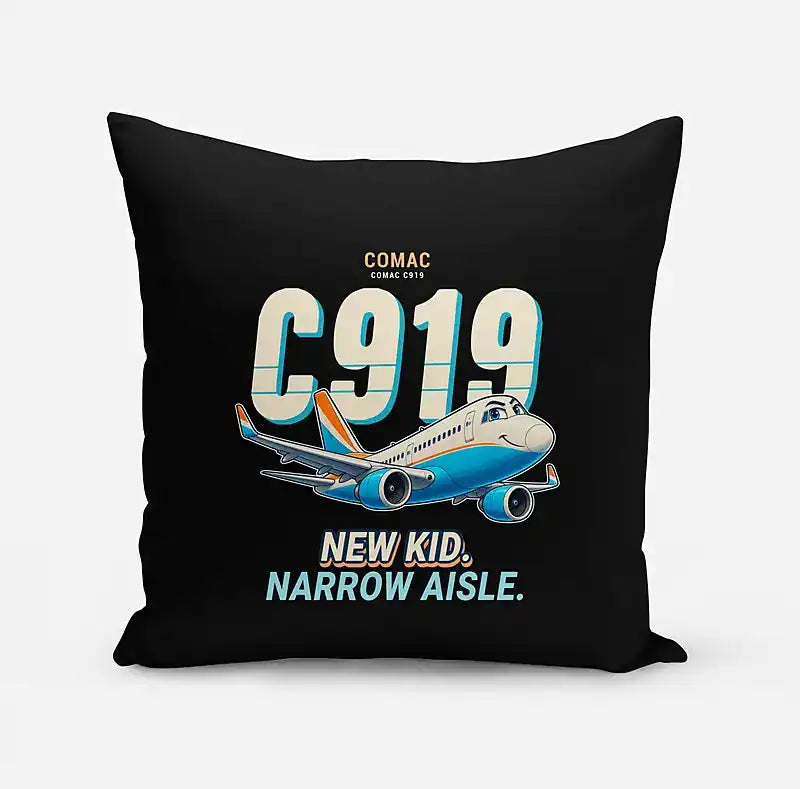 COMAC C919 - Cartoon - Pillow - Black