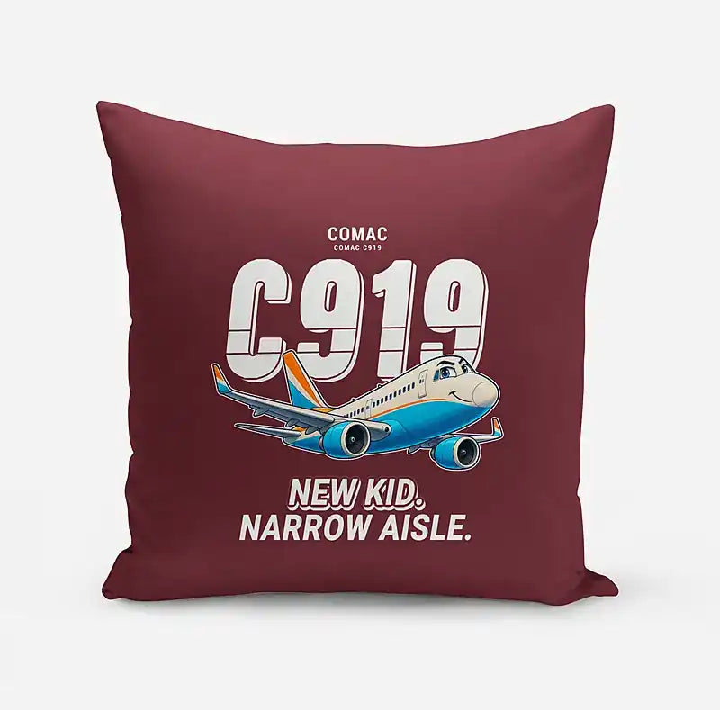 COMAC C919 - Cartoon - Pillow - Dark Red