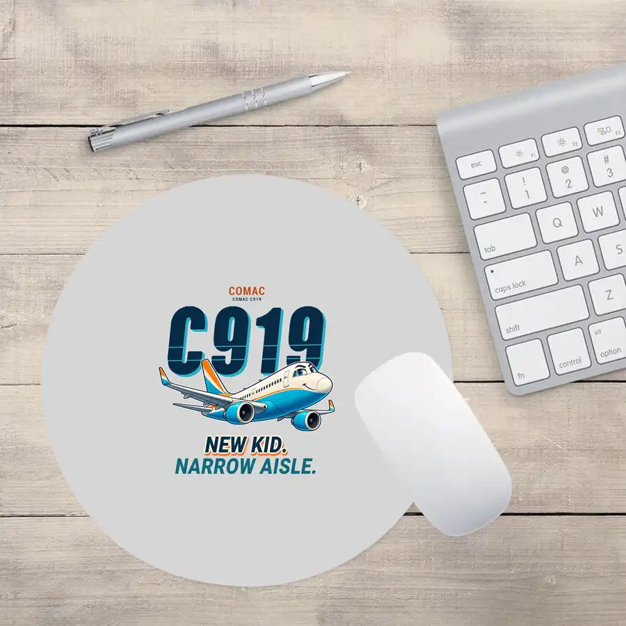 COMAC C919 - Cartoon - Round Mouse Pad - Light Gray