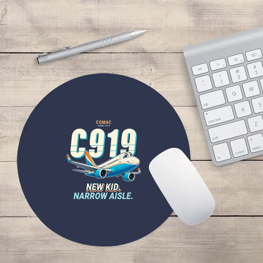 COMAC C919 - Cartoon - Round Mouse Pad - Navy Blue
