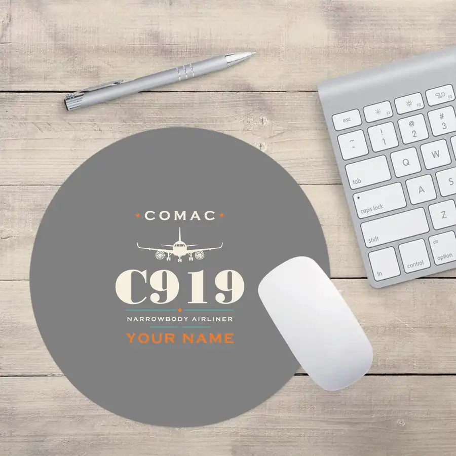 COMAC C919 - Heritage + Name - Round Mouse Pad - Gray