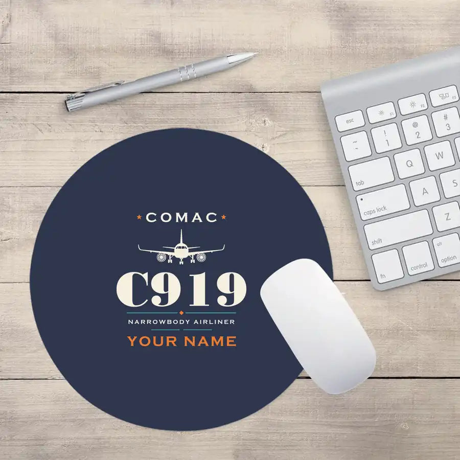 COMAC C919 - Heritage + Name - Round Mouse Pad - Navy Blue