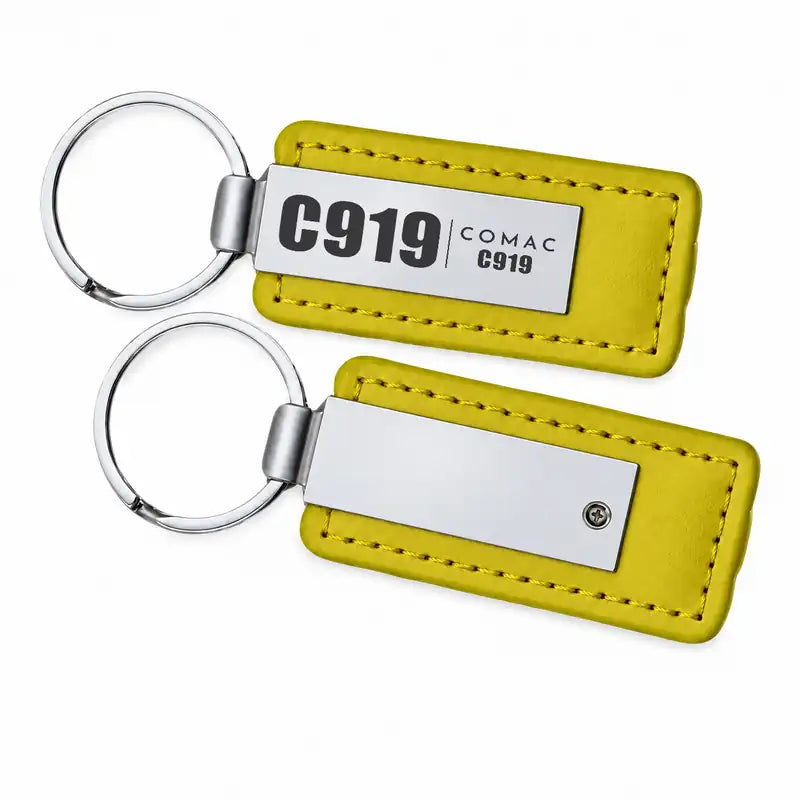 COMAC C919 - Leather Key Chain - Faux Leather - Tag - Yellow