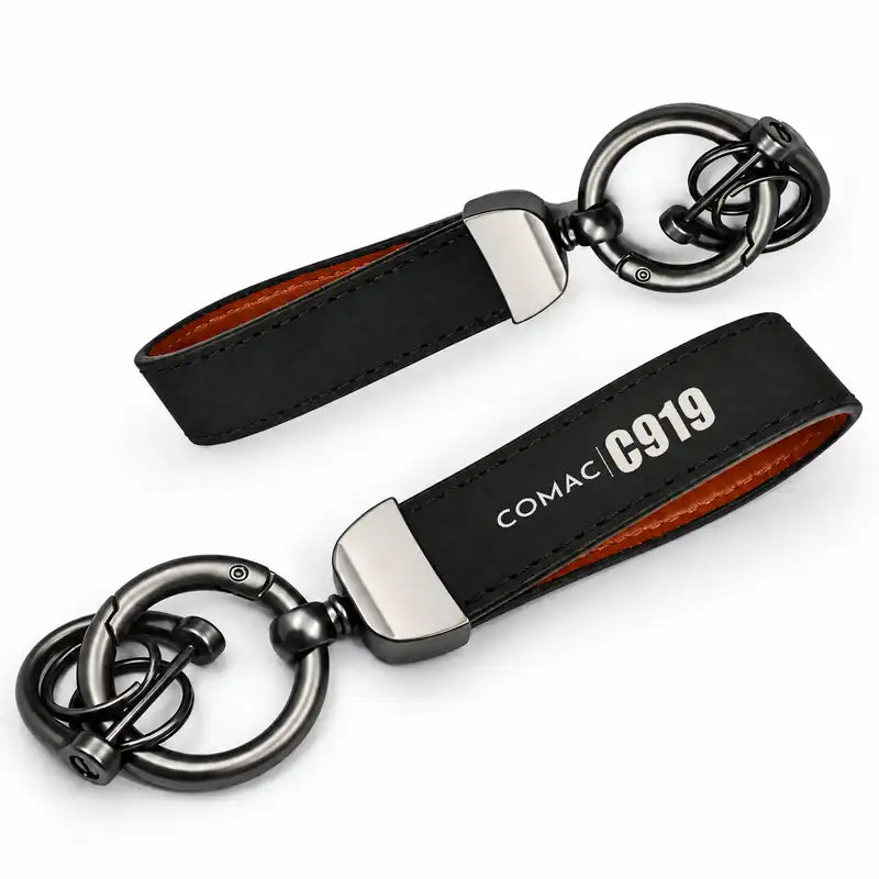 COMAC C919 - Leather Key Chain - Horseshoe Buckle - Tag - Black