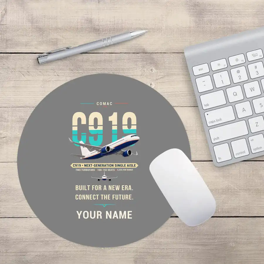 COMAC C919 - Original + Name - Round Mouse Pad - Gray
