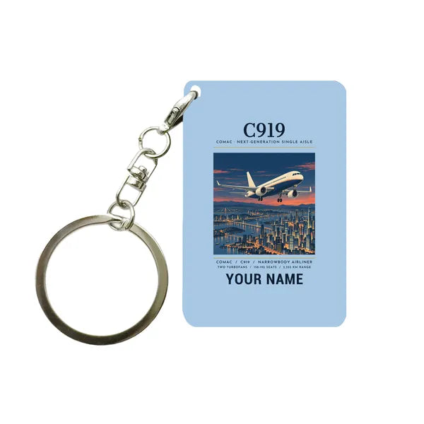 COMAC C919 - Poster + Name - Key Chain - Light Blue
