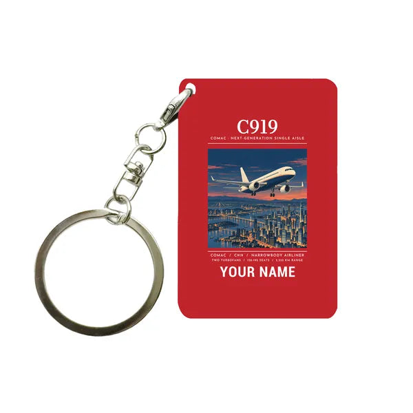 COMAC C919 - Poster + Name - Key Chain - Red