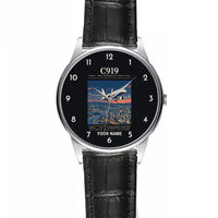 Thumbnail for COMAC C919 - Poster + Name - Leather Strap - Striped Black Leather Strap
