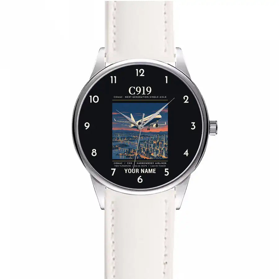 COMAC C919 - Poster + Name - Leather Strap - White Leather Strap